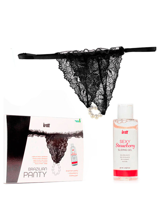 Kit Tanga De Prazer & Lubrificante Comestível Morango - Preto