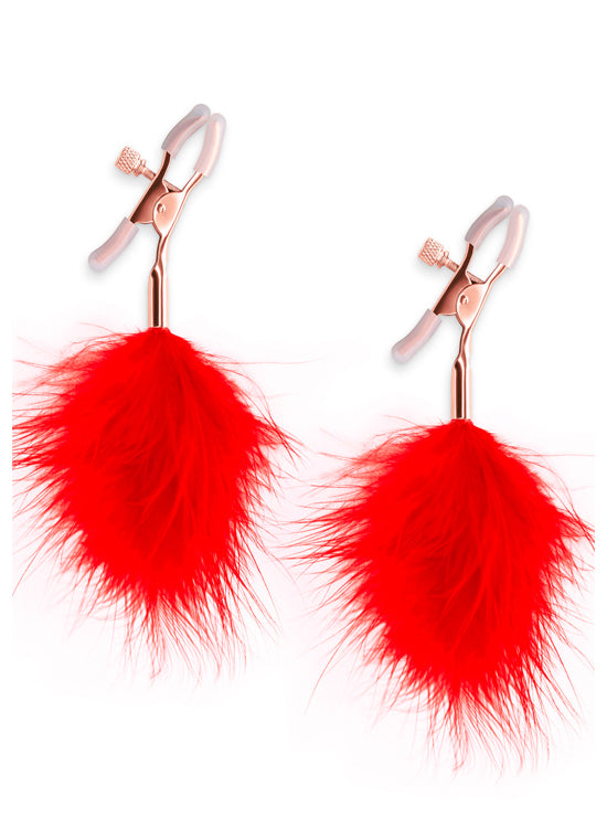 Pinças De Mamilos Com Plumas - Vermelho/ Rosa/ Negro
