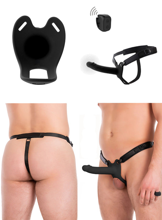 Strap-On Extensor com Vibração Preto - 18 cm