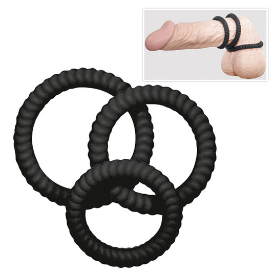 Conjunto 3 Aneis Estriados - Negro